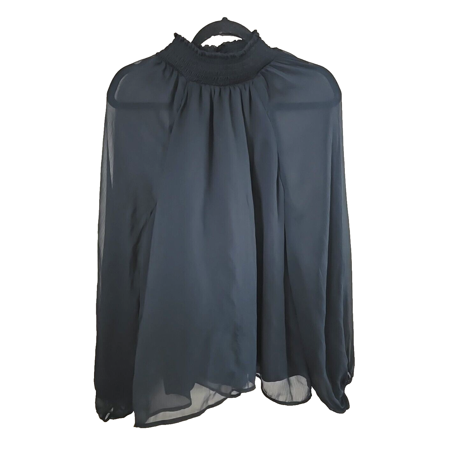 Joie Black Mock Neck See-Through Chiffon Long Sleeve Top Womans Size Large